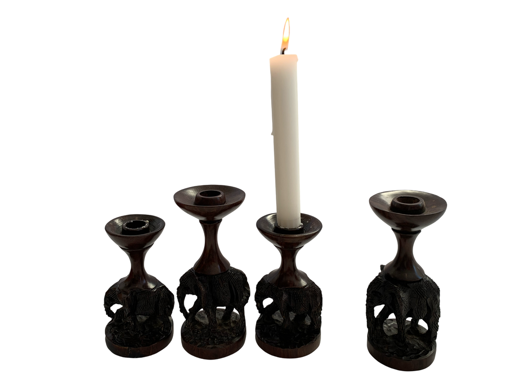 Hand-Carved African Elephant Candle Holders – Ebony Hardwood (Set of Two Sizes)