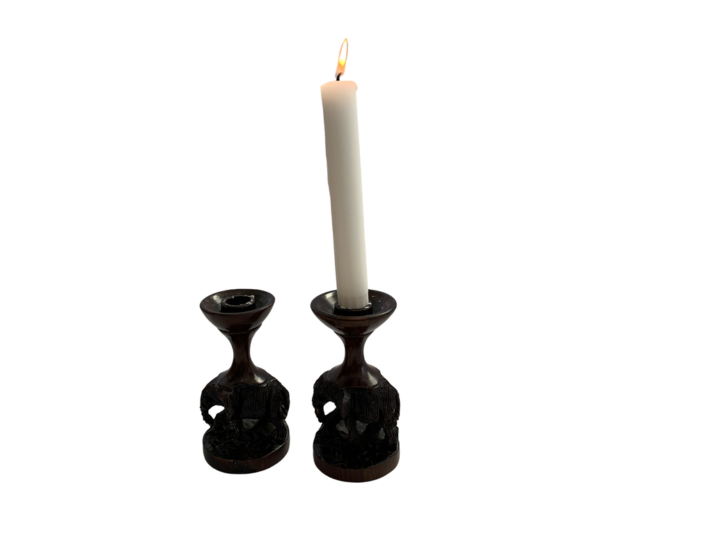 Hand-Carved African Elephant Candle Holders – Ebony Hardwood (Set of Two Sizes)