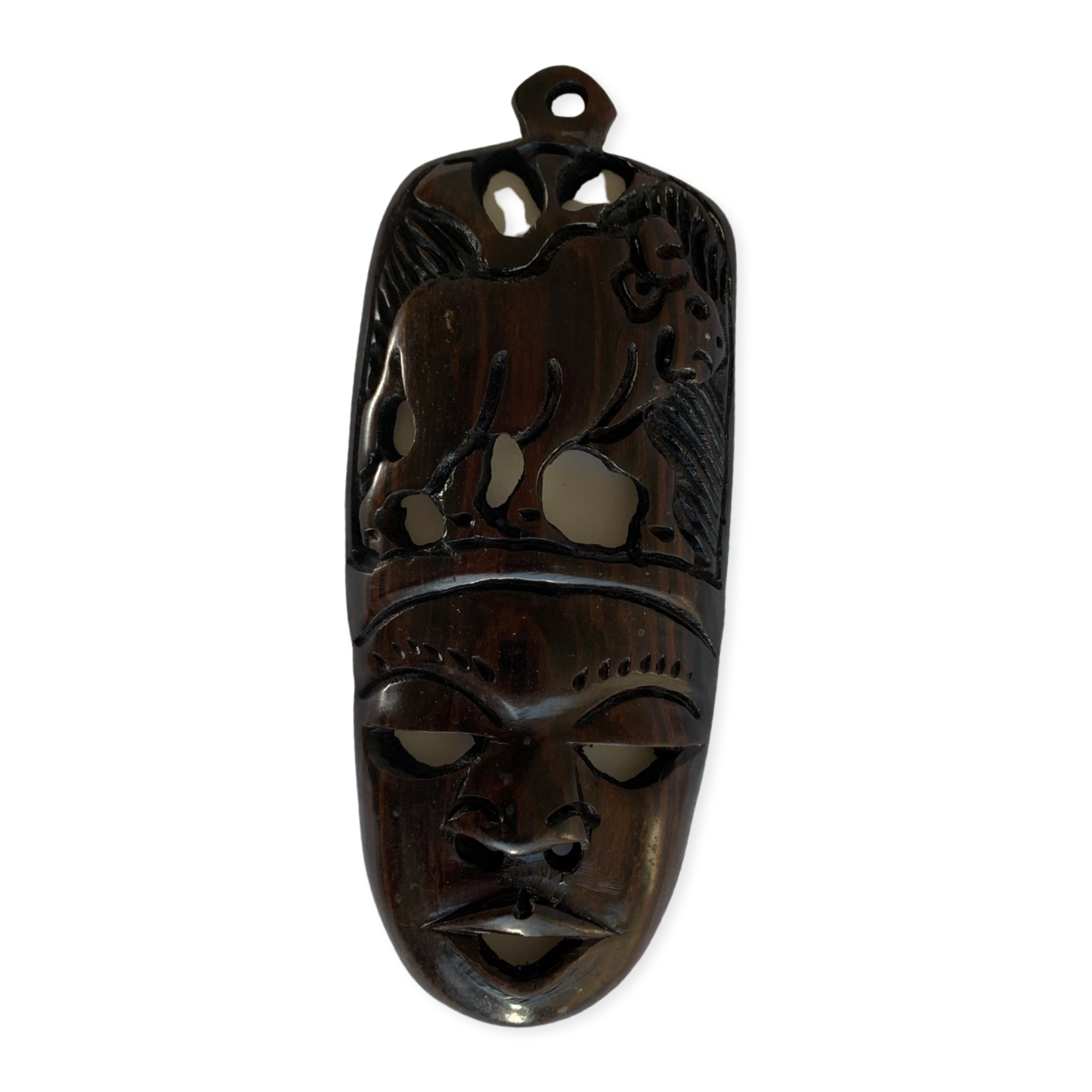 Hand-Carved African Ebony Wood Decorative Mask – Wildlife Design