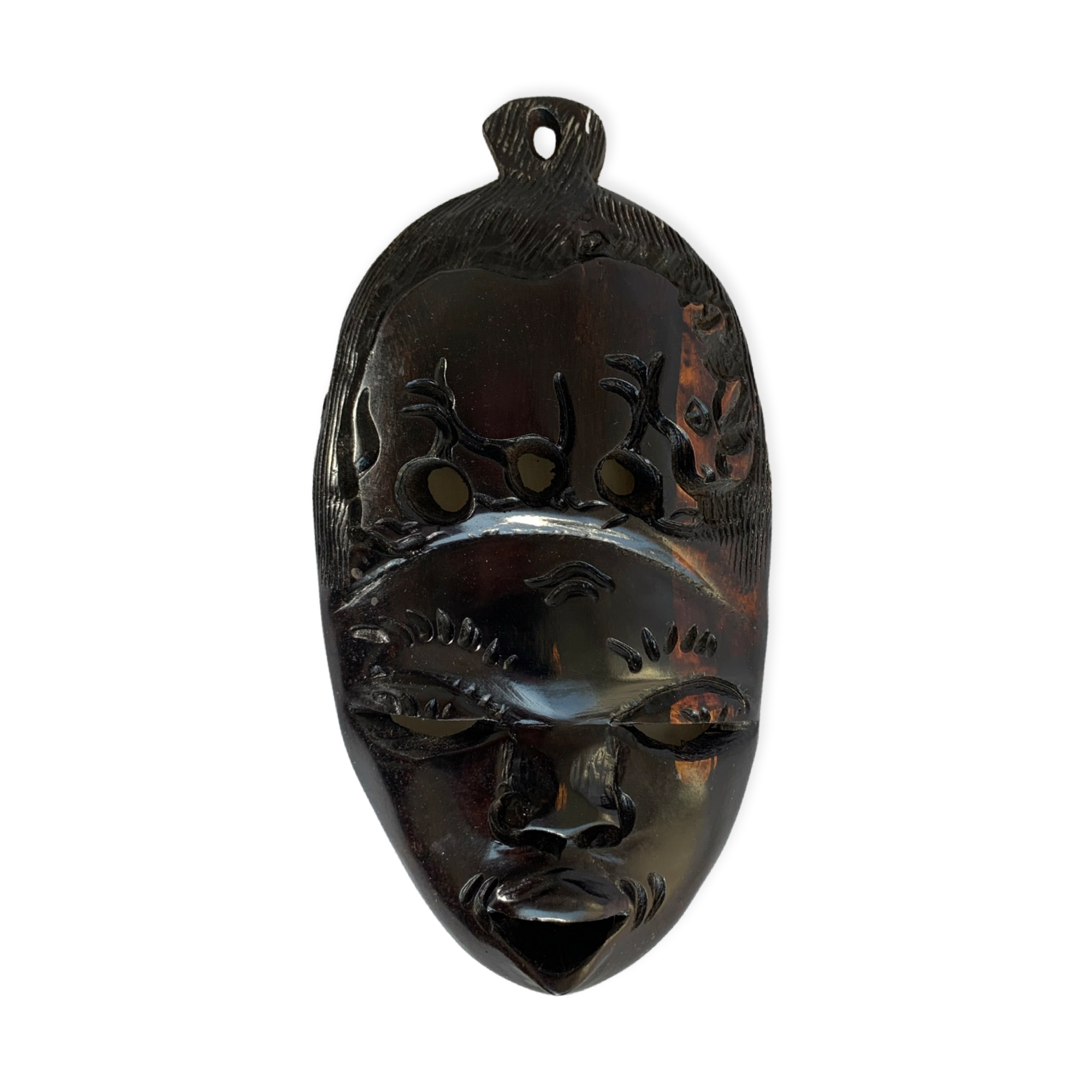 Hand-Carved African Ebony Wood Decorative Mask – Wildlife Design