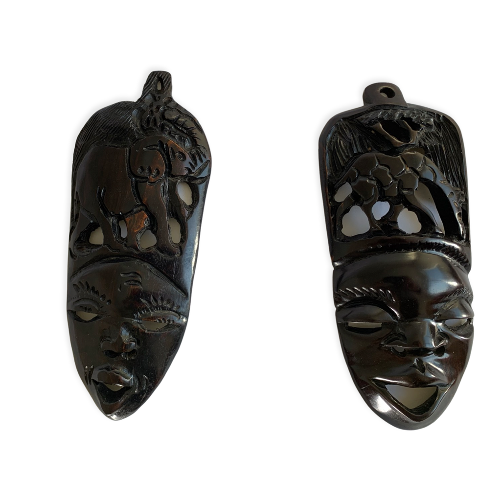 Hand-Carved African Ebony Wood Decorative Mask – Wildlife Design