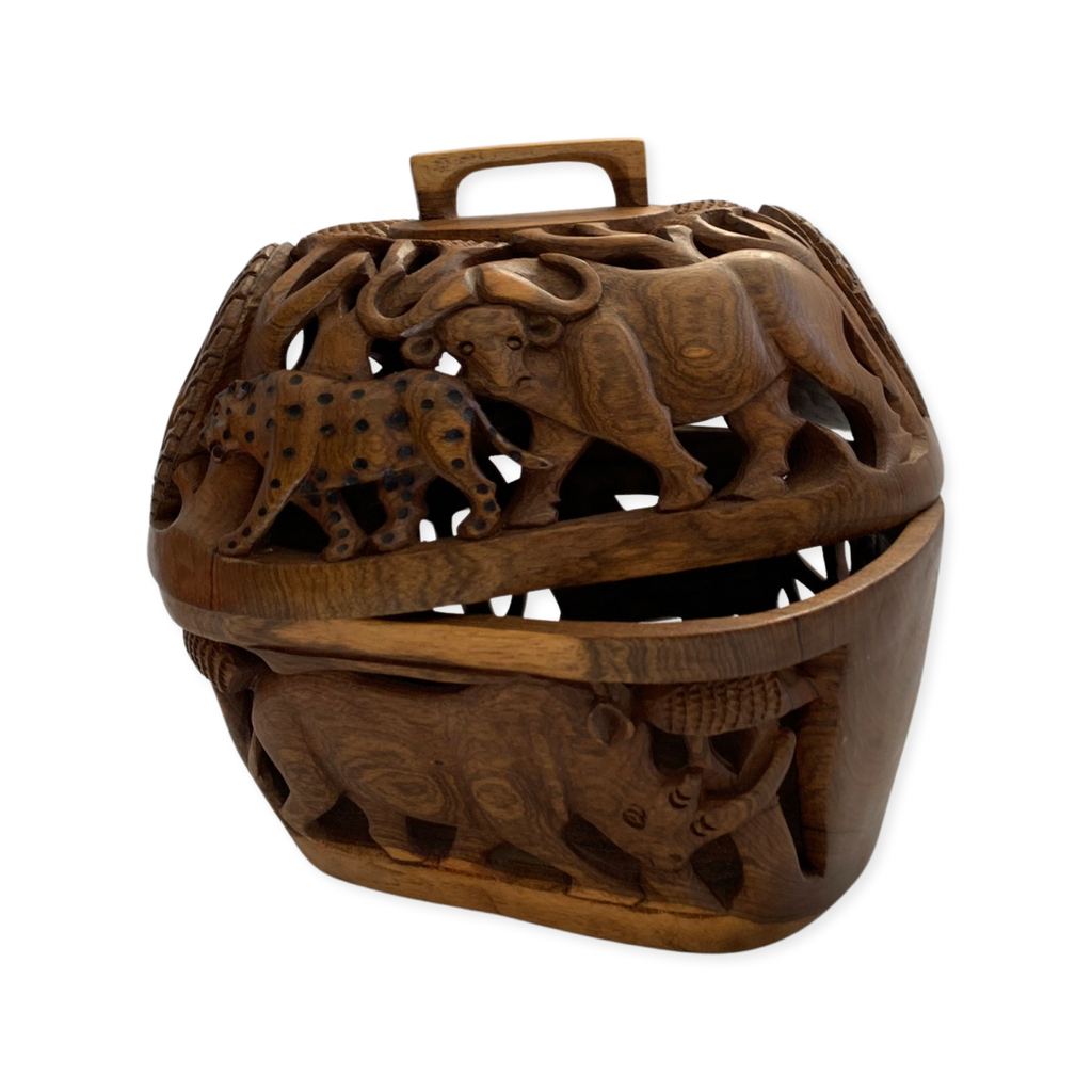 Hand-carved wooden fruit bowl