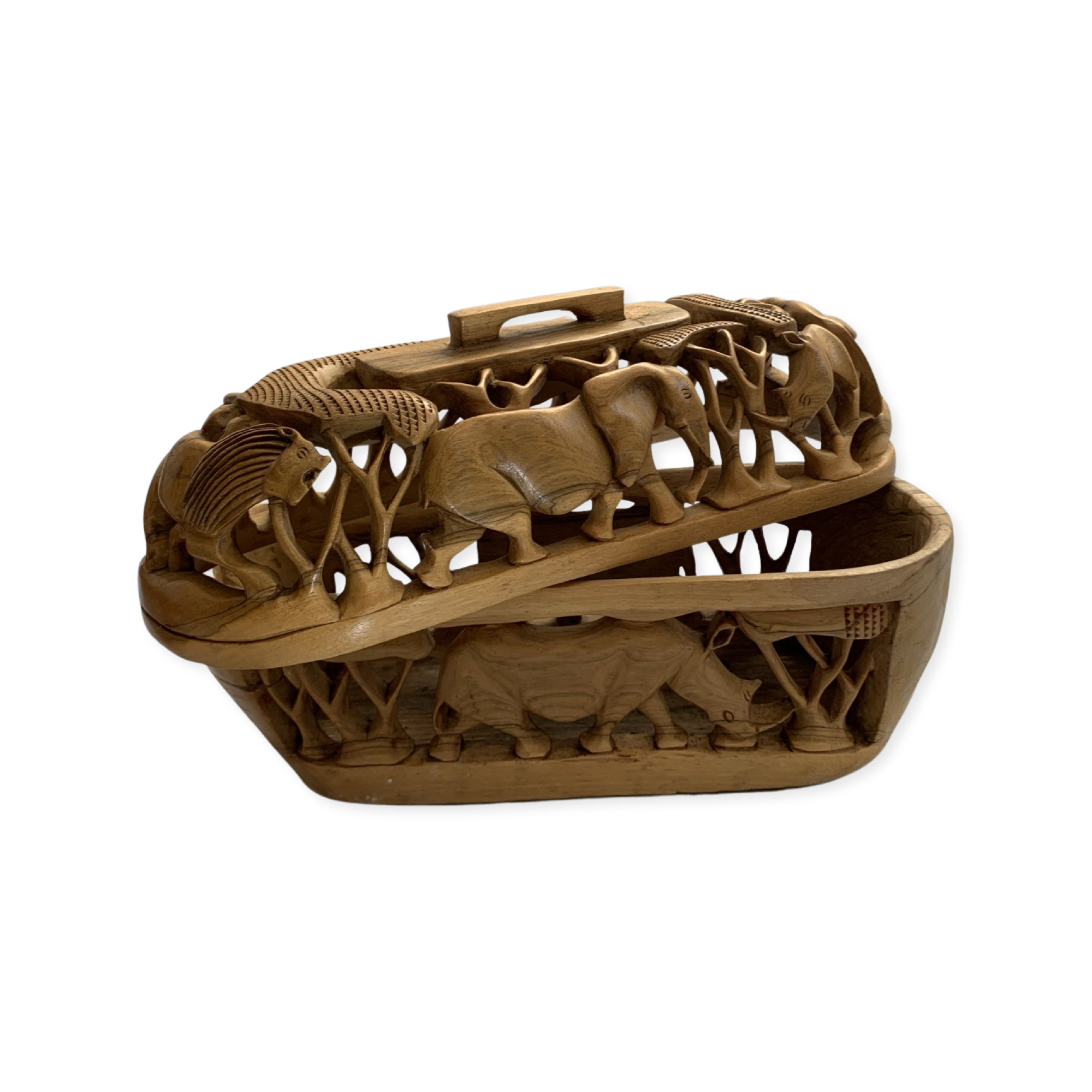 Smaller hand-carved wooden fruit bowl.