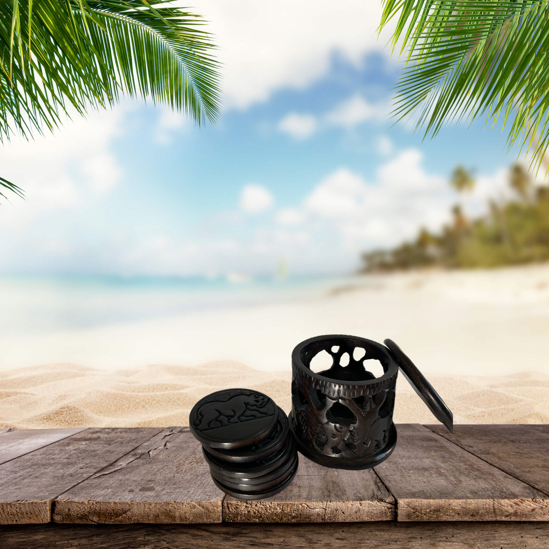 Handcrafted Ebony Wood Coaster Set