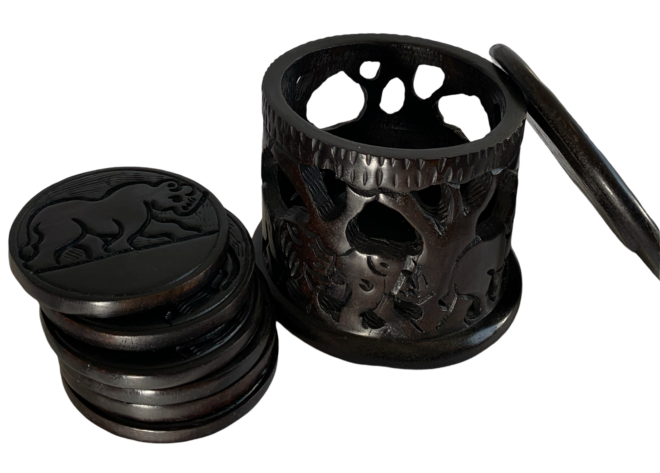 Handcrafted Ebony Wood Coaster Set