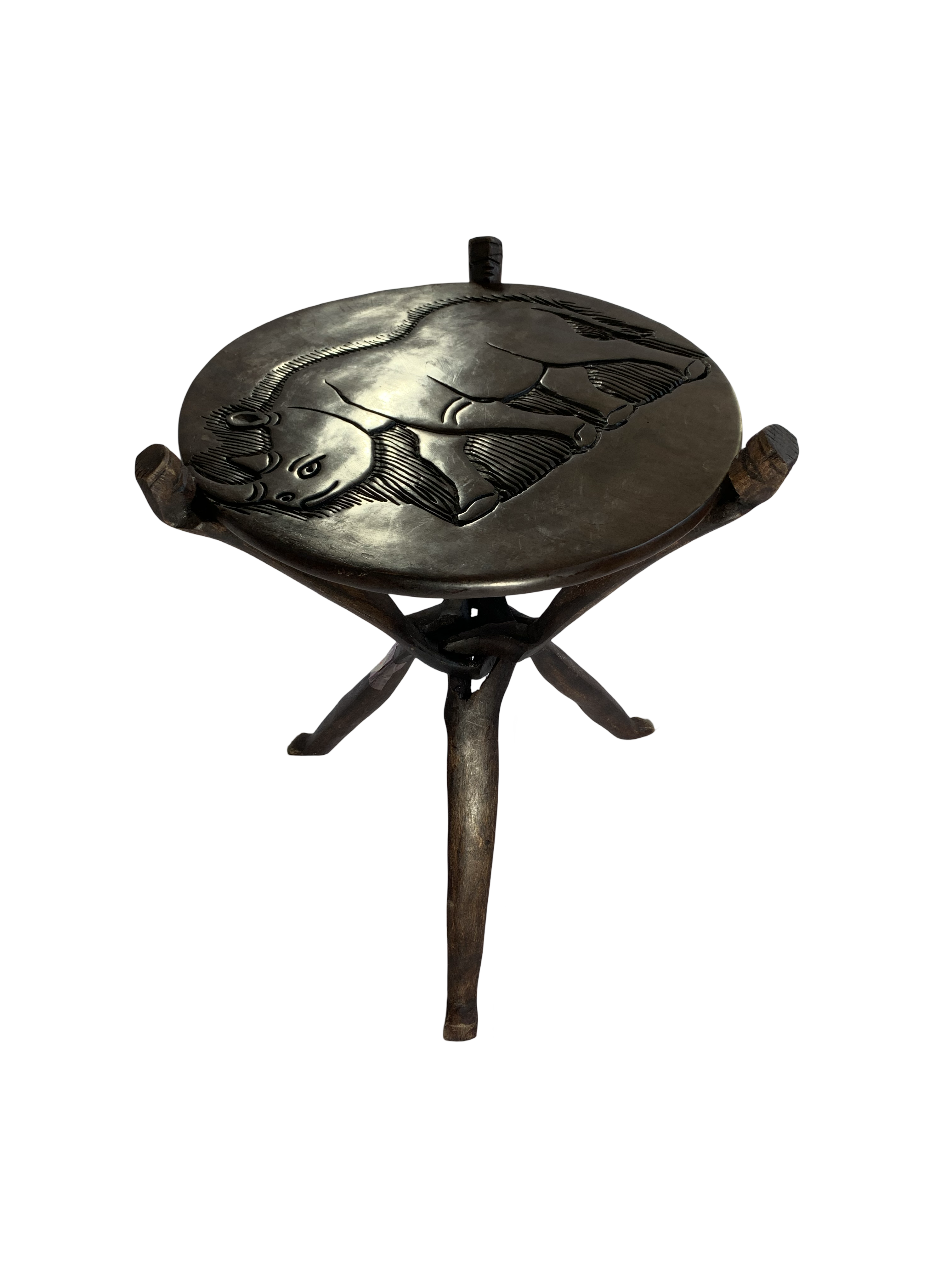 Hand-Carved African Hardwood foldable Side Table