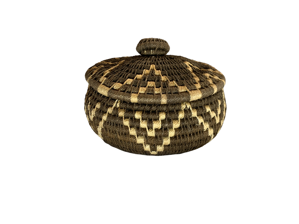 Mini Handwoven African Lidded Basket – Traditional Palm Fiber Keepsake Pot (5–10 cm)