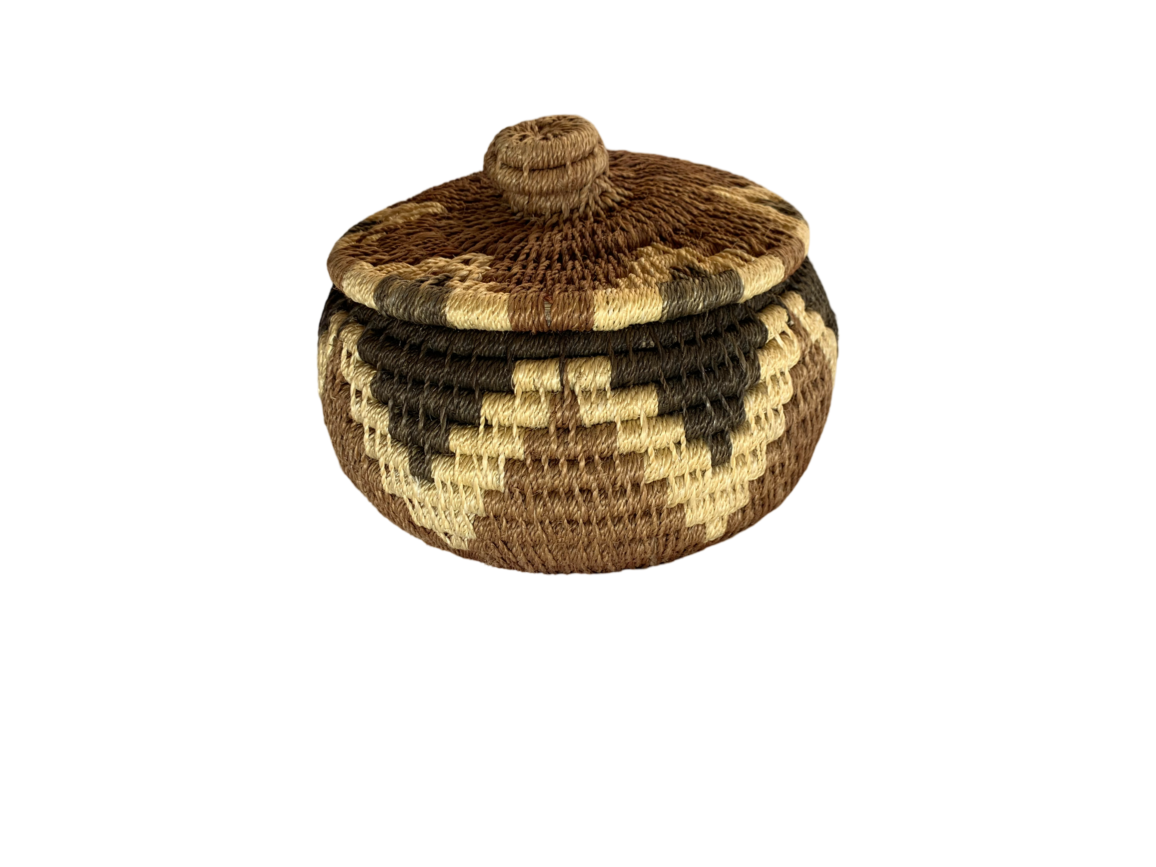 Mini Handwoven African Lidded Basket – Traditional Palm Fiber Keepsake Pot (5–10 cm)